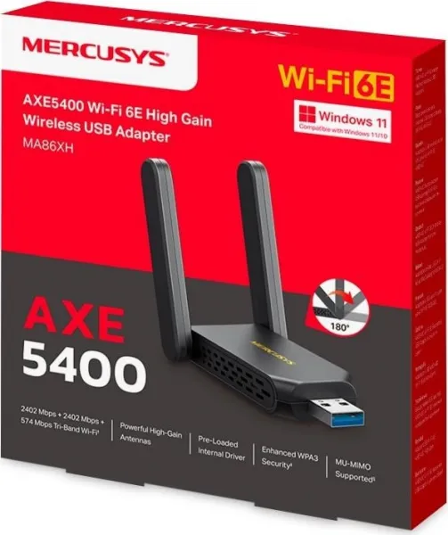 MERCUSYS MA86XH WiFi6 USB adapter (AXE5400,2,4GHz/5GHz/6GHz,USB3.0)