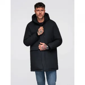 Pánska bunda s kapucňou OMBRE Jacket OM-JAPJ-0313 V-6 black