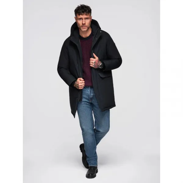 Pánska bunda s kapucňou OMBRE Jacket OM-JAPJ-0313 V-6 black