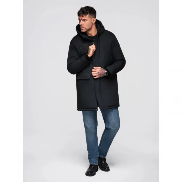 Pánska bunda s kapucňou OMBRE Jacket OM-JAPJ-0313 V-6 black