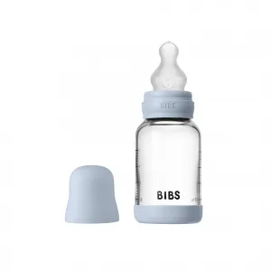 Dojčenská fľaša BIBS – sklenená, silikónový cumlík, Baby Blue, 120 ml