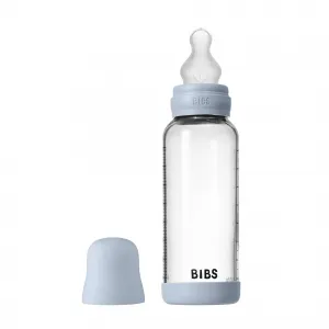 Dojčenská fľaša BIBS – sklenená, silikónový cumlík, Baby Blue, 240 ml
