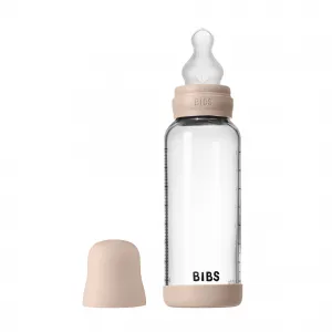 Dojčenská fľaša BIBS – sklenená, silikónový cumlík, Blush, 240 ml