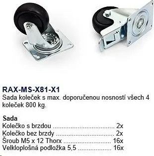 TRITON Sada 4 koliesok (2ks s brzdou, 2ks bez brzdy) max.nosnosť 800 kg