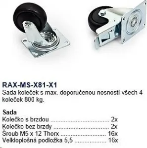 TRITON Sada 4 koliesok (2ks s brzdou, 2ks bez brzdy) max.nosnosť 800 kg