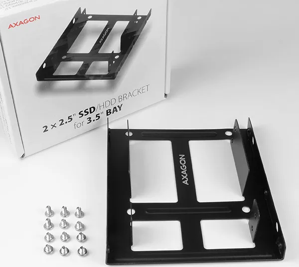 AXAGON RHD-225, kovový rám pre 2x 2.5" HDD/SSD do 3.5" poloha, montáž ventilátora