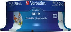VERBATIM BD-R SL Datalife (25-pack)Blu-Ray/Spindle/6x/25GB Wide Printable