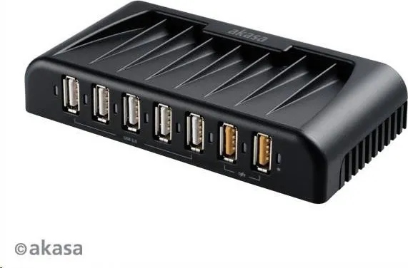 AKASA HUB USB Connect 7FC, 5x USB 2.0, 2 nabíjacie porty USB, externé, s napájacím adaptérom