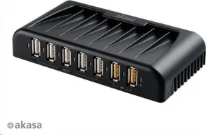 AKASA HUB USB Connect 7FC, 5x USB 2.0, 2 nabíjacie porty USB, externé, s napájacím adaptérom
