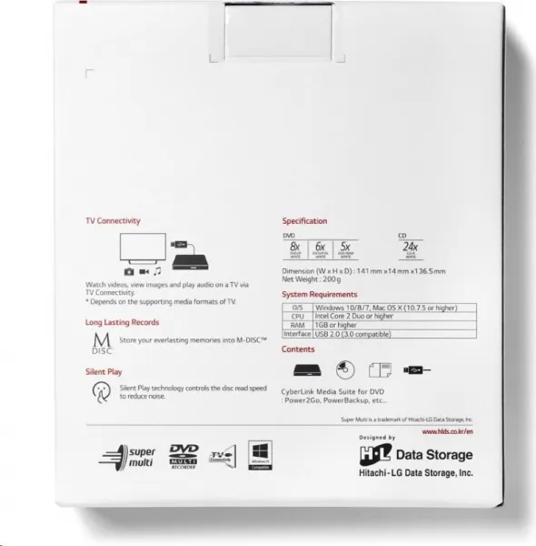 Hitachi-LG HITACHI LG - externá mechanika DVD-W/CD-RW/DVD±R/±RW/RAM GP57ES40, Slim, Silver, box+SW