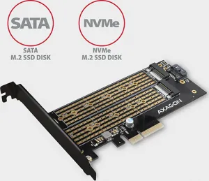 AXAGON PCEM2-D, PCIe x4 - M.2 NVMe M-key + SATA B-key slot adaptér, vrátane. LP