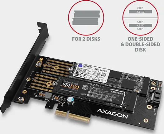 AXAGON PCEM2-D, PCIe x4 - M.2 NVMe M-key + SATA B-key slot adaptér, vrátane. LP