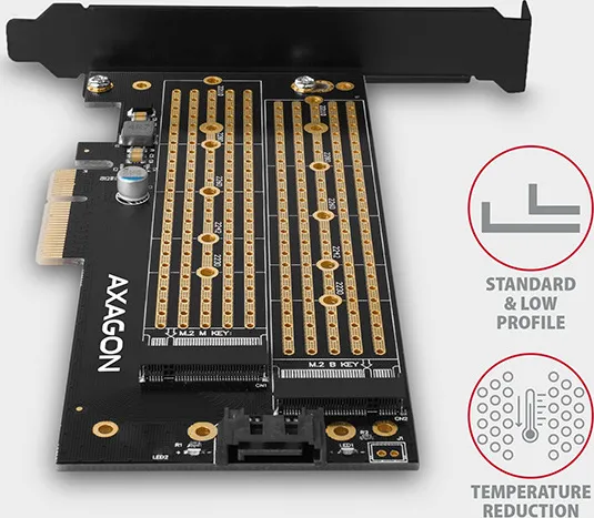 AXAGON PCEM2-D, PCIe x4 - M.2 NVMe M-key + SATA B-key slot adaptér, vrátane. LP