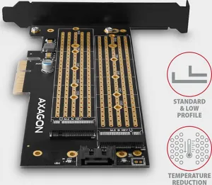 AXAGON PCEM2-D, PCIe x4 - M.2 NVMe M-key + SATA B-key slot adaptér, vrátane. LP