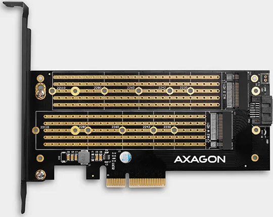 AXAGON PCEM2-D, PCIe x4 - M.2 NVMe M-key + SATA B-key slot adaptér, vrátane. LP