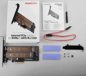 AXAGON PCEM2-D, PCIe x4 - M.2 NVMe M-key + SATA B-key slot adaptér, vrátane. LP