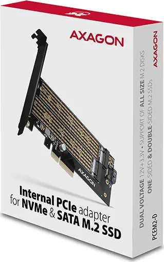 AXAGON PCEM2-D, PCIe x4 - M.2 NVMe M-key + SATA B-key slot adaptér, vrátane. LP