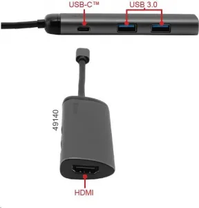 VERBATIM 49140 Multiportový HUB USB-C, 2x USB 3.0, 1x USB-C, HDMI, šedý dok