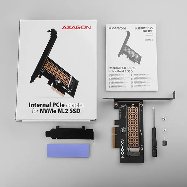 AXAGON PCEM2-N, PCIe x4 - M.2 NVMe M-key slot adaptér, vrátane. LP