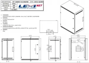 Lexi-NET 19" nástenná skriňa LEXI 9U, plné dvere, uzamykateľná, antivandal, hĺbka 400 mm, nosnosť 60 kg, sivá