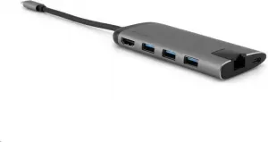 VERBATIM 49142 Multiportový HUB USB-C, 3x USB 3.0, 1x USB-C, HDMI, LAN, SD, microSD, šedý dok
