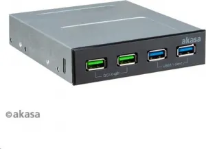 Predný panel AKASA HUB 4 portový nabíjací panel USB s duálnym rýchlym nabíjaním 3.0 a duálnym USB 3.1 prístavy