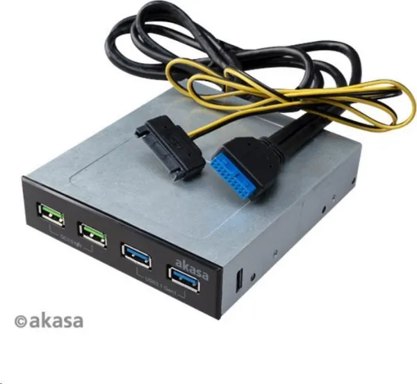 Predný panel AKASA HUB 4 portový nabíjací panel USB s duálnym rýchlym nabíjaním 3.0 a duálnym USB 3.1 prístavy