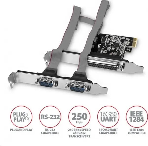 AXAGON PCEA-PSN, PCIe radič - 1x paralelný (LPT) + 2x sériový port (RS232) 250 kbps, vrátane. LP