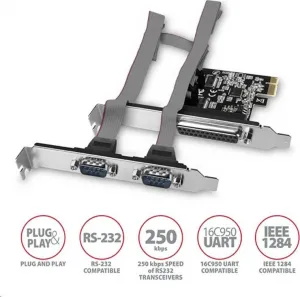 AXAGON PCEA-PSN, PCIe radič - 1x paralelný (LPT) + 2x sériový port (RS232) 250 kbps, vrátane. LP