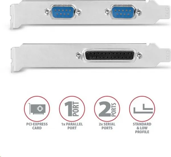 AXAGON PCEA-PSN, PCIe radič - 1x paralelný (LPT) + 2x sériový port (RS232) 250 kbps, vrátane. LP