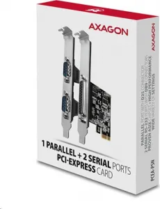 AXAGON PCEA-PSN, PCIe radič - 1x paralelný (LPT) + 2x sériový port (RS232) 250 kbps, vrátane. LP