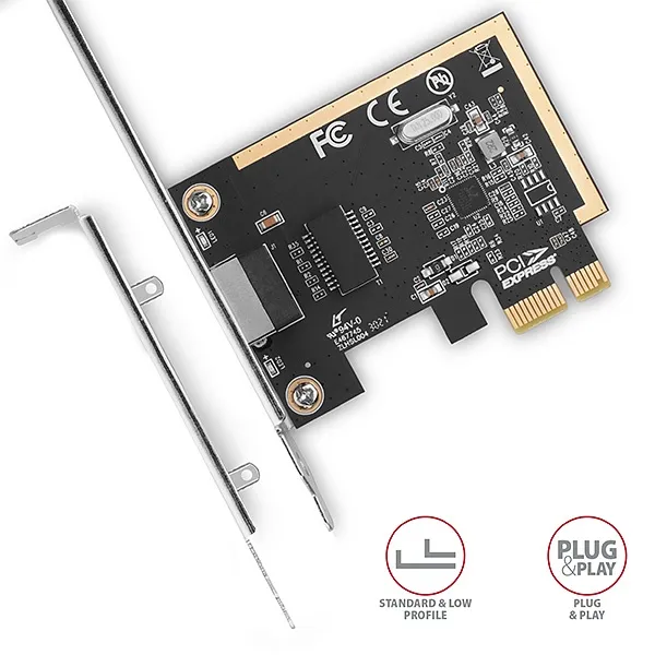 AXAGON PCEE-GRF, sieťová karta PCIe - 1x Gigabit Ethernet port (RJ-45), Realtek, vrátane. LP