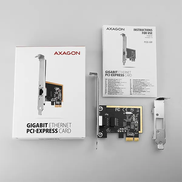 AXAGON PCEE-GRF, sieťová karta PCIe - 1x Gigabit Ethernet port (RJ-45), Realtek, vrátane. LP