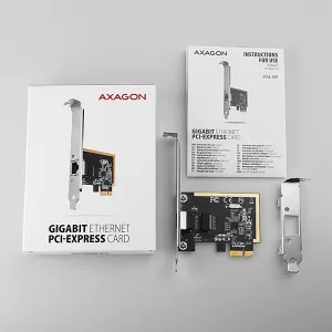 AXAGON PCEE-GRF, sieťová karta PCIe - 1x Gigabit Ethernet port (RJ-45), Realtek, vrátane. LP