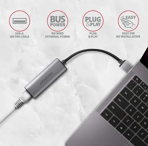 AXAGON ADE-25R, USB-A 3.2 Gen 1-2.5 Gigabitová sieťová karta Ethernet, Realtek 8156, automatická inštalácia, sivá