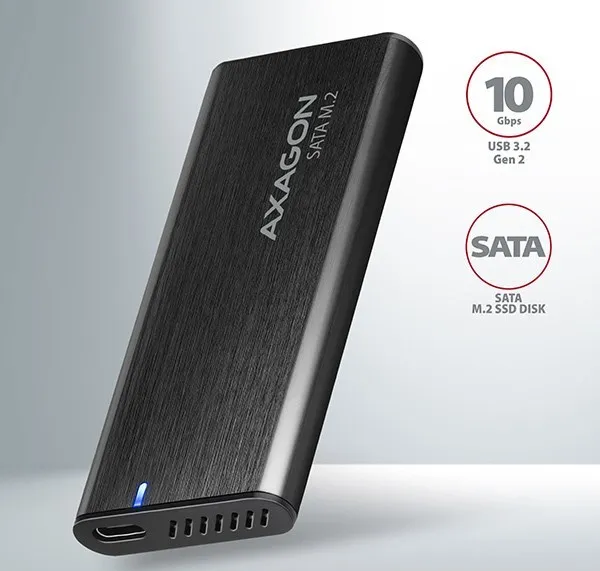 AXAGON EEM2-SBC, USB-C 3.2 Gen 2 - M.2 SATA SSD kovový box RAW, bez skrutiek