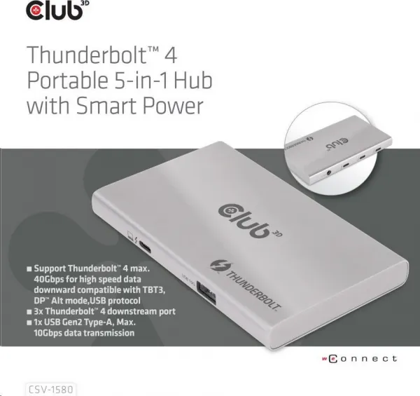 Club 3D Club3D hubThunderbolt 4 Portable 5-in-1 Hub with Smart Power