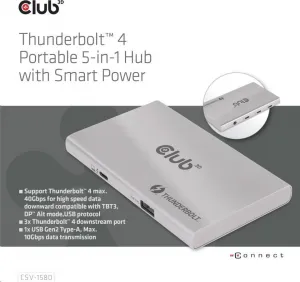 Club 3D Club3D hubThunderbolt 4 Portable 5-in-1 Hub with Smart Power