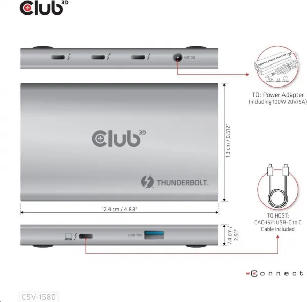 Club 3D Club3D hubThunderbolt 4 Portable 5-in-1 Hub with Smart Power