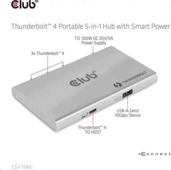 Club 3D Club3D hubThunderbolt 4 Portable 5-in-1 Hub with Smart Power