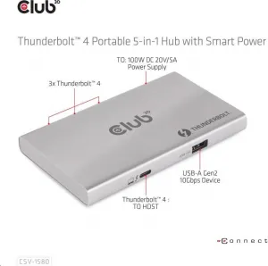 Club 3D Club3D hubThunderbolt 4 Portable 5-in-1 Hub with Smart Power