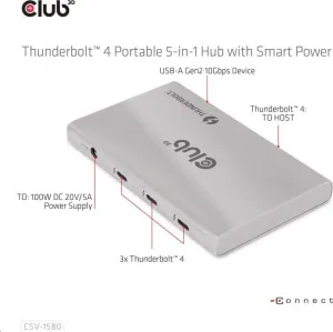 Club 3D Club3D hubThunderbolt 4 Portable 5-in-1 Hub with Smart Power