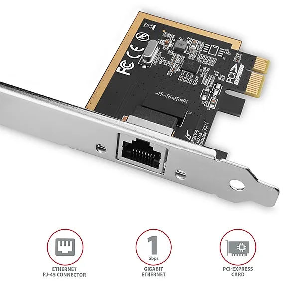 AXAGON PCEE-GRF, sieťová karta PCIe - 1x Gigabit Ethernet port (RJ-45), Realtek, vrátane. LP