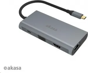 AKASA USB Type-C adaptér 9 v 1 (PD Type-C, HDMI, VGA, 3 x USB 3.0 typ A, RJ45, čítačka kariet SD a Micro SD)