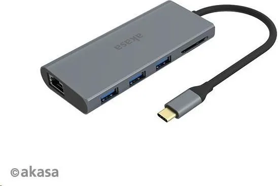 AKASA USB Type-C adaptér 9 v 1 (PD Type-C, HDMI, VGA, 3 x USB 3.0 typ A, RJ45, čítačka kariet SD a Micro SD)