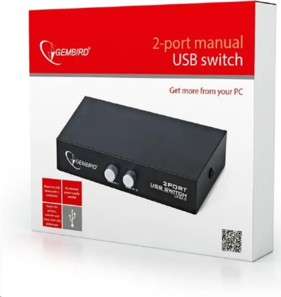 Gembird Dátový USB prepínač 2PC na 1 USB zariadenie, manuálny