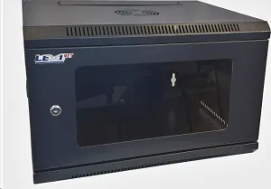 Lexi-NET LEXI 19" 12U nástenný regál, šírka 600 mm, hĺbka 450 mm, sklenené dvere, nosnosť 60 kg, dodávaný v rozloženom stave, farba čierna
