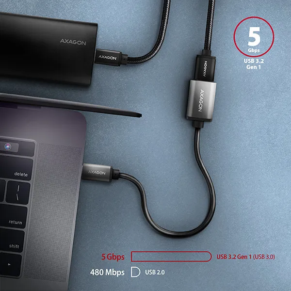 AXAGON RUCM-AFAC, káblová redukcia USB-C (M)  USB-A (F), 20cm, USB 3.2 Gen 1, 3A, ALU