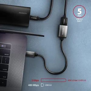 AXAGON RUCM-AFAC, káblová redukcia USB-C (M)  USB-A (F), 20cm, USB 3.2 Gen 1, 3A, ALU
