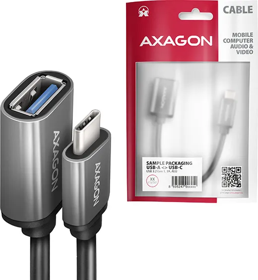 AXAGON RUCM-AFAC, káblová redukcia USB-C (M)  USB-A (F), 20cm, USB 3.2 Gen 1, 3A, ALU